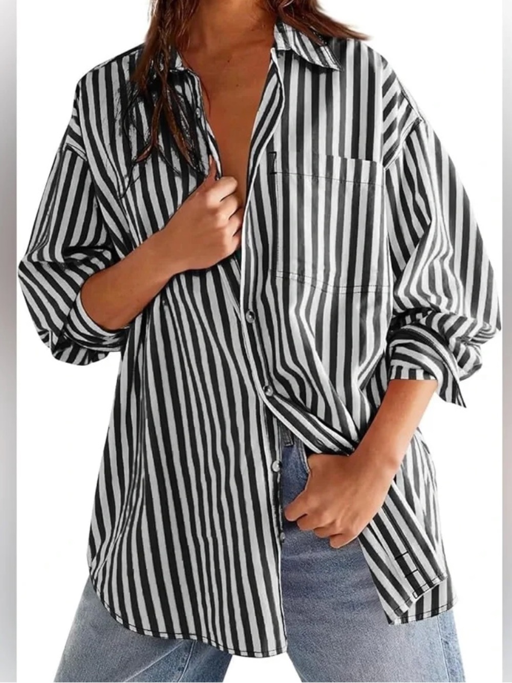 a new day black & white striped Button-Down shirt